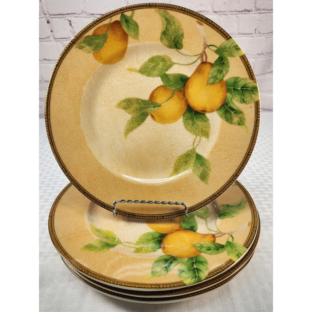 Gorgeous Set of 4 PTS Internation Interiors Newbury Pears Leaves Dinner Plates